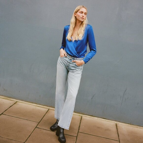 Zara Women's SATEEN BODYSUIT Cerulean Blue - Picture 4 of 7
